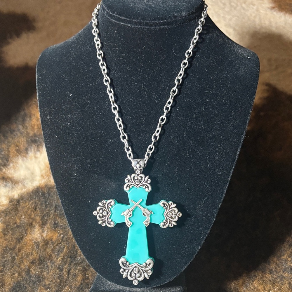 DaVinci Western Turquoise cross necklace